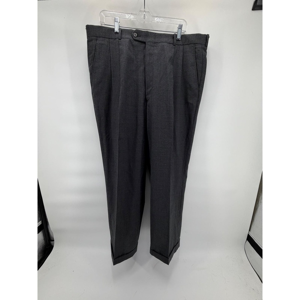 Vintage Asher Wool Dress Pants Mens 38x29 Charcoal Grey Pleated Cuffed USA